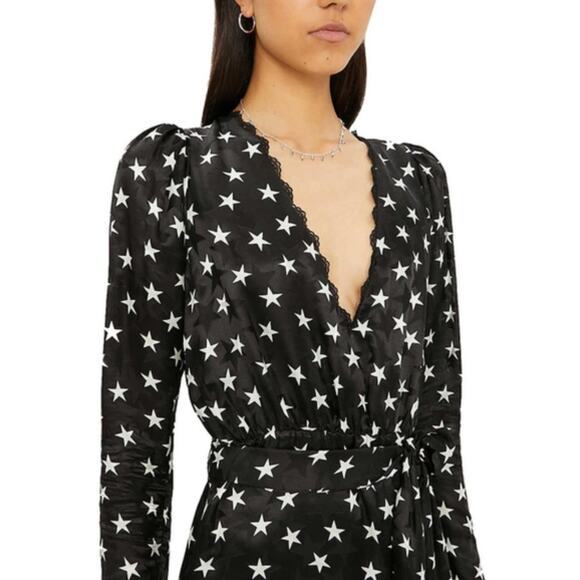 The Kooples Star Boulevard Lace Trim Black Satin Mini Dress - Picture 2 of 10
